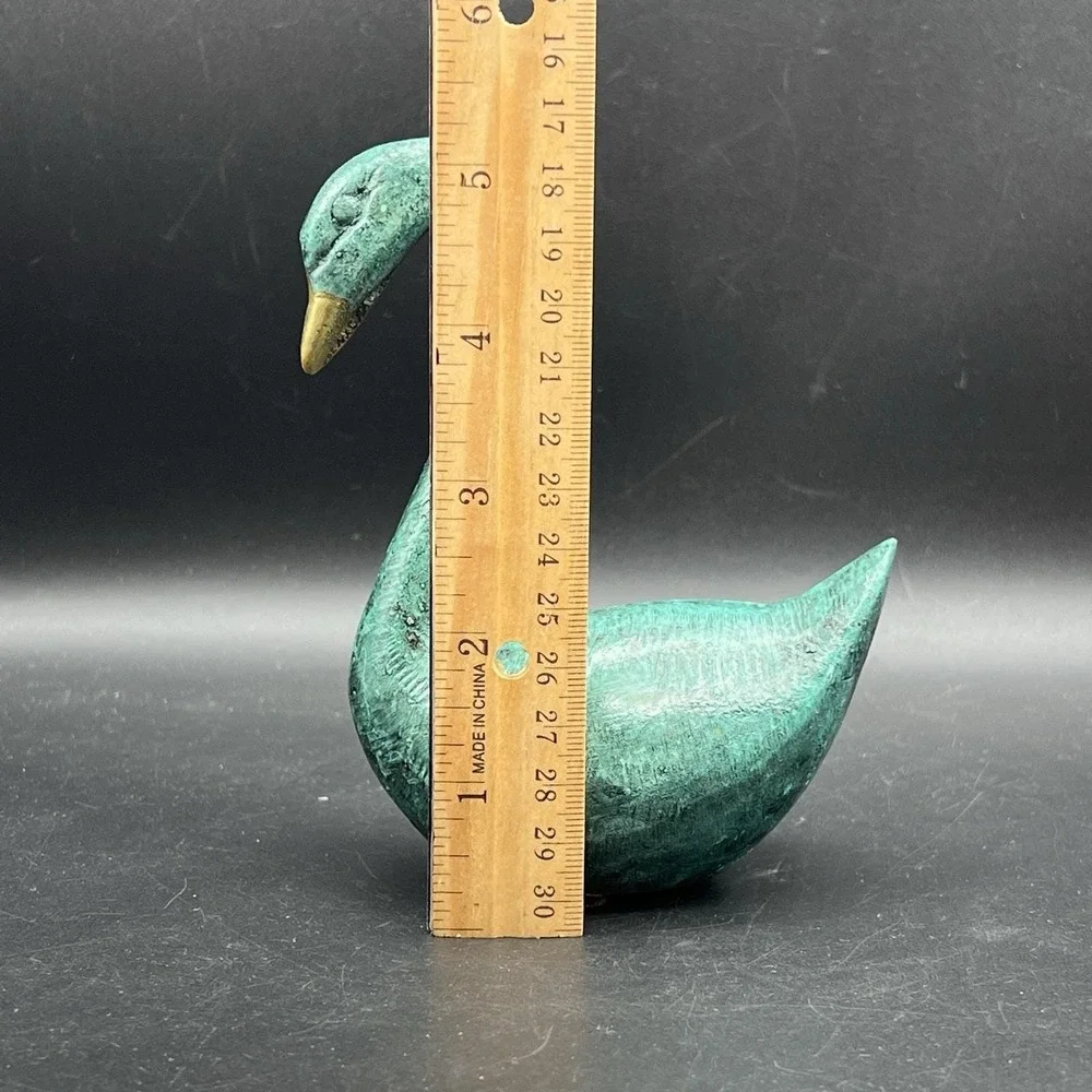 Vintage Verdigris Brass Swan Bird Blue‎ Green Gold Decor Heavy 5